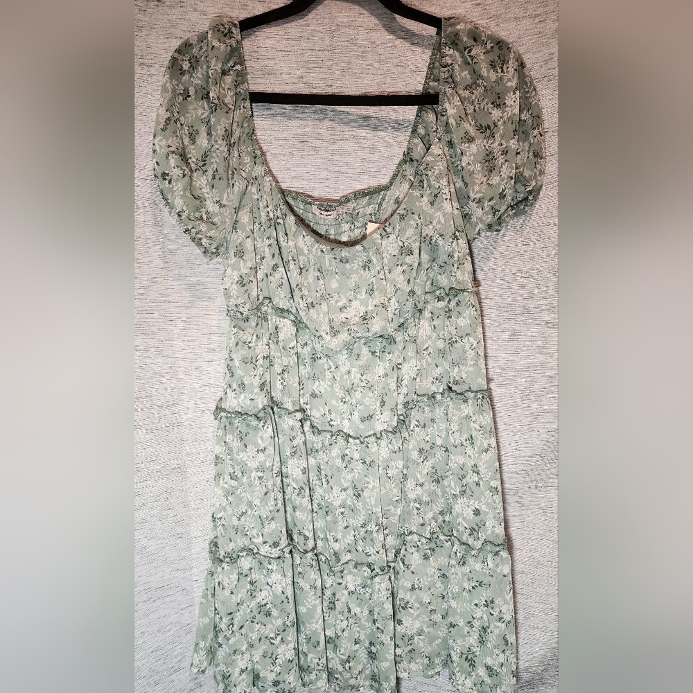 Mi Ami Francesca's XL Sage Green Floral Swing Mini Dress Stretch New